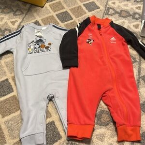 Adidas Kids One Piece Footies - Light Gray and Bright Red